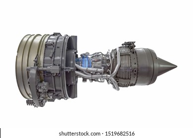 Turbine Jet Engine, Side View Isolated On White Background