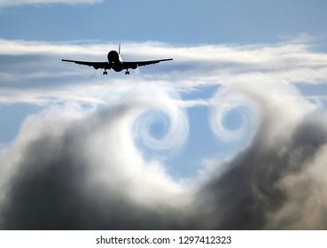 The Turbulence Of The Clouds Left By The Plane During The Flight.