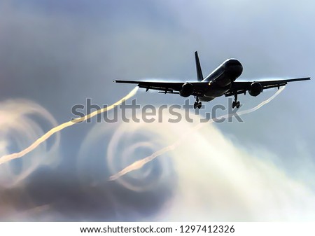 The turbulence of the clouds left by the plane during the flight.