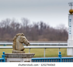 Turfway Horse Racing Park In Florence Kentucky December 8th 2018 USA Building Statures Decoration Horse Heads And Racing Lights