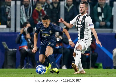 Turin, Italy. 07 November 2018. UEFA Champions League, Juventus vs Manchester United 1-2. Alexis Sanchez, Manchester United.