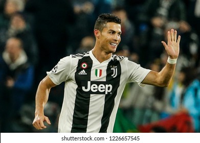 Turin, Italy. 07 November 2018. UEFA Champions League, Juventus vs Manchester United 1-2. Cristiano Ronaldo, Juventus, celebrating goal.