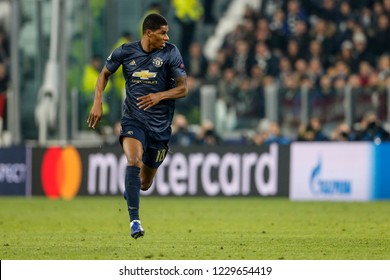 Turin, Italy. 07 November 2018. UEFA Champions League, Juventus Vs Manchester United 1-2. Marcus Rashford, Manchester United.