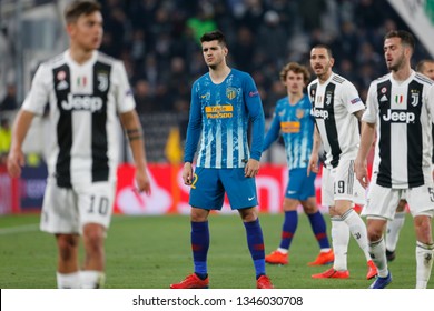 Turin, Italy. 12 March 2019. Uefa Champions League, Juventus Vs Atletico Madrid 3-0. Alvaro Morata, Atletico Madrid.