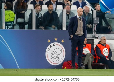 Turin, Italy. 16 April 2019. UEFA Champions League, Juventus Vs Ajax 1-2. Erik Ten Hag, Coach Ajax.