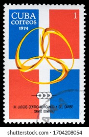 TURIN, ITALY - APRIL 14, 2020: A Stamp Printed In CUBA Celebrating The 12th Central American And Caribbean Games, Circa 1974