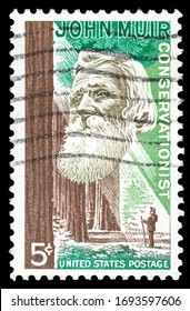 TURIN, ITALY - APRIL 3, 2020: A Stamp Printed In USA Showing Portrait Of Conservationist John Muir, Circa 1964