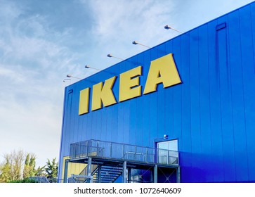 TURIN, ITALY, CIRCA APRIL 2018: Ikea Symbol On One Of The Biggest Store Of The Country. Hdr Effect.