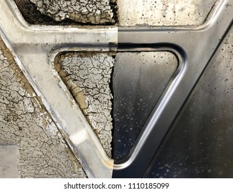 TURIN, ITALY, CIRCA FEBRUARY 2018: A Half Metal Car Surface Silver Painted And Half Rusty.