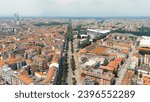 Turin, Italy. Corso Regina Margherita street. Panorama of the city. Summer day, Aerial View  