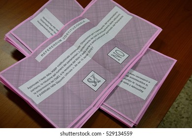 Turin, Italy - December 4, 2016: The Ballots Counting Of Votes For Italian Constitutional Referendum, On Sunday 4 December 2016.