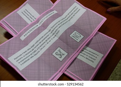 Turin, Italy - December 4, 2016: The Ballots Counting Of Votes For Italian Constitutional Referendum, On Sunday 4 December 2016.