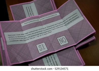 Turin, Italy - December 4, 2016: The Ballots Counting Of Votes For Italian Constitutional Referendum, On Sunday 4 December 2016.