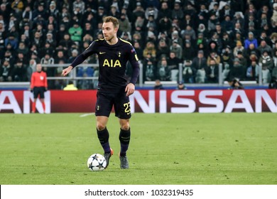 Turin, Italy. February 13, 2018. UEFA Champions League, Juventus - Tottenham 2-2. Christian Eriksen, Tottenham.