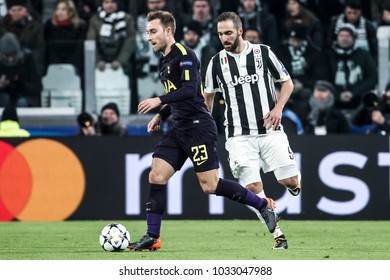 Turin, Italy. February 13, 2018. UEFA Champions League, Juventus - Tottenham 2-2. Christian Eriksen, Tottenham.