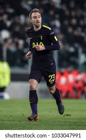 Turin, Italy. February 13, 2018. UEFA Champions League, Juventus - Tottenham 2-2. Christian Eriksen, Tottenham.