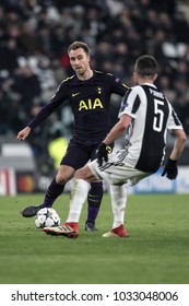 Turin, Italy. February 13, 2018. UEFA Champions League, Juventus - Tottenham 2-2. Christian Eriksen, Tottenham.