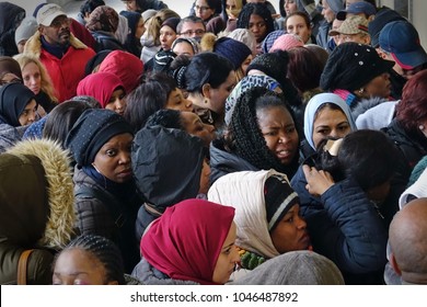 Turin, Italy - January 2018: Group Of Immigrant Women Queuing For Renewal Of Residence Permits