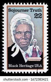 TURIN, ITALY - JANUARY 30, 2020: A Stamp Printed In USA Showing Human Rights Activist Sojourner Truth, Circa 1986