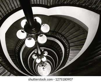 Turin, Italy- June 10 2017- Staircase Of The Architect Carlo Mollino