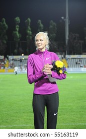 TURIN, ITALY - JUNE 12: Gordeyeva Irina Of Russia Stands High Jump Podium Of 2010 Memorial Primo Nebiolo Track And Field Meeting, On June 12, 2010 In Turin, Italy.