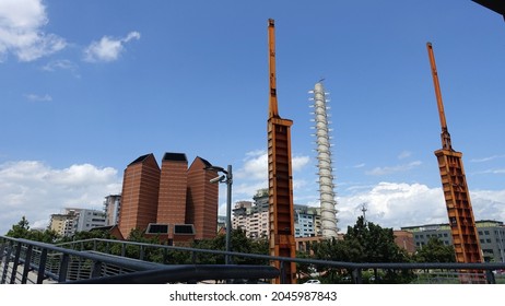 Turin, Italy - June 22, 2021: A Daytime View Of The Parco Dora. The Public Industrial Park Immediately Outside The Center Of Turin.