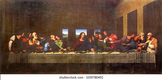TURIN, ITALY - MARCH 13, 2017: The painting of Last Supper in Duomo after Leonardo da Vinci by Vercellese Luigi Cagna (1836).