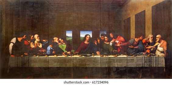 TURIN, ITALY - MARCH 13, 2017: The painting of Last Supper in Duomo after Leonardo da Vinci by Vercellese Luigi Cagna (1836).