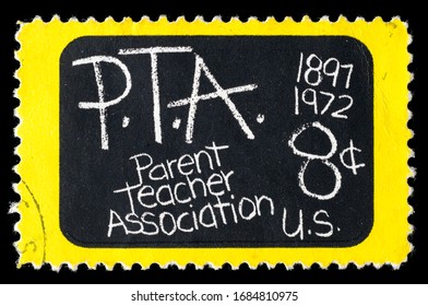 TURIN, ITALY - MARCH 25, 2020: A Stamp Printed In USA Celebrating The 75th Anniversary Of The National Parent Teacher Association, Circa 1972