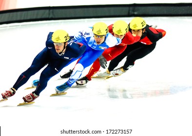 TURIN, ITALY - MARCH 29: athletes competing during a Short Track race during the Winter Olympic Games in Turin March, 29 2006.