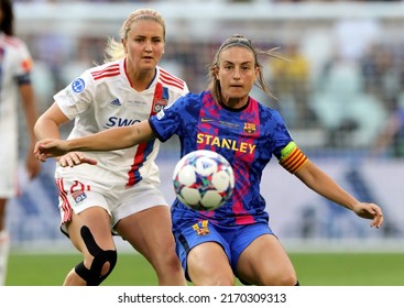 Turin, ITALY - May 21, 2022: 
Alexia Putellas And Lindsey Horan In Action
During The UEFA Women's Champions League Final Barcelona FC V Olympique Lyonnais At The Juventus Stadium.
