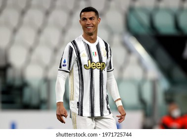 TURIN, ITALY - May 9, 2021: 
Cristiano Ronaldo of Juventus smiles during the Serie A 2020-2021 JUVENTUS v MILAN at Allianz Stadium. 