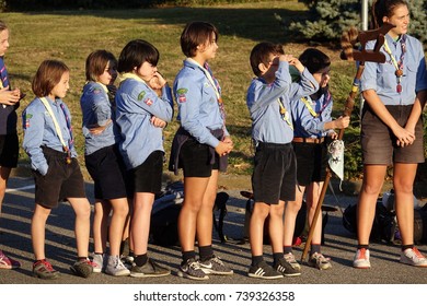 Turin, Italy - October 10, 2017:  Meeting Of Boy Scouts Before The Departure Of The Excursion