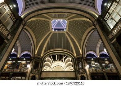 Turin Italy, October 2018. Lux Cinema In The Art Deco Style, High-end Shopping Mall, Galleria San Federico.