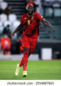 TURIN, ITALY - OCTOBER 7, 2021: 
Romelu Lukaku in action 
during the UEFA Nations League 2021 BELGIUM v FRANCE at Allianz Stadium. 