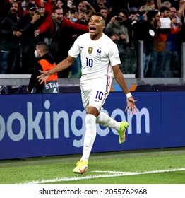 TURIN, ITALY - OCTOBER 7, 2021: 
Kylian Mbappe of France celebrates after scoring his team's second goal
during the UEFA Nations League 2021 BELGIUM v FRANCE at Allianz Stadium. 