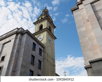 Turin, Italy. Piazza C.L.N, Twentieth Century Center Of The City. You Can See Part Of A Bell Tower.