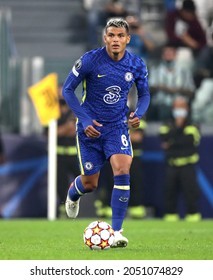 TURIN, ITALY - SEPTEMBER 29, 2021: 
Thiago Silva In Action 
During The UEFA Champions League 2021-2022 JUVENTUS V CHELSEA At Allianz Stadium. 