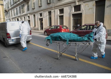 Turin, Italy-20 November 2017: Transport Of A Corpse In Turin