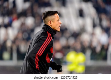 Turin - Nov 7, 2018: Alexis Sanchez 7 Warms Up. Juventus - Manchester United. UEFA Champions League. Matchday 4. Allianz Stadium.