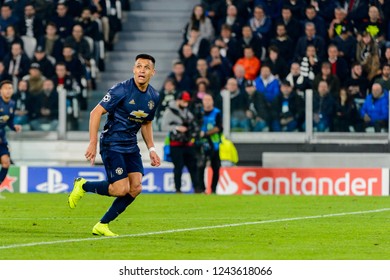 Turin - Nov 7, 2018: Alexis Sanchez 7 in attack. Juventus - Manchester United. UEFA Champions League. Matchday 4. Allianz stadium.