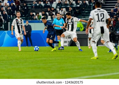 Turin - Nov 7, 2018: Alexis Sanchez 7 controls the ball. Juventus - Manchester United. UEFA Champions League. Matchday 4. Allianz stadium.