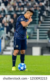 Turin - Nov 7, 2018: Alexis Sanchez 7 blows his nose. Juventus - Manchester United. UEFA Champions League. Matchday 4. Allianz stadium.