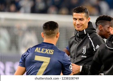 Turin - Nov 7, 2018:  Cristiano Ronaldo 7 and Alexis Sanchez. Juventus - Manchester United. UEFA Champions League. Matchday 4. Allianz stadium.
