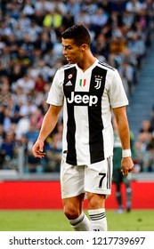 TURIN - OCT 20, 2018:  Cristiano Ronaldo Looks Sad. Juventus F.C. - Genoa C.F.C. Alliaz Stadium. Italian League Serie A.