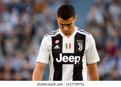 TURIN - OCT 20, 2018:  Cristiano Ronaldo Looks Sad. Juventus F.C. - Genoa C.F.C. Alliaz Stadium. Italian League Serie A.