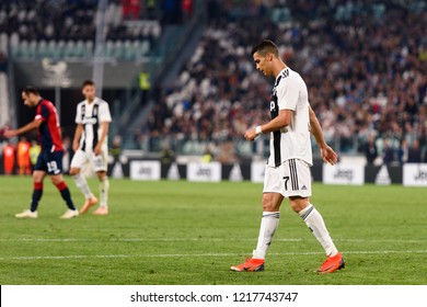 TURIN - OCT 20, 2018:  Cristiano Ronaldo Sad. Juventus F.C. - Genoa C.F.C. Alliaz Stadium. Italian League Serie A.