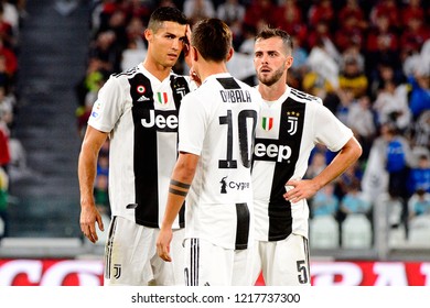 TURIN - OCT 20, 2018:  Paulo Dybala is about to take a free kick. Juventus F.C. - Genoa C.F.C. Alliaz Stadium. Italian league Serie A.