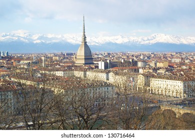 Turin Panorama Seen From The Hill, With Mole Antonelliana (famous Ugly Wedding Cake Architecture)