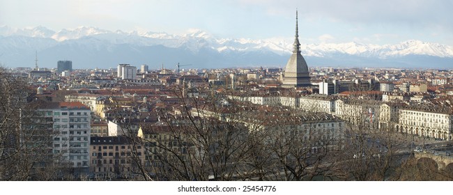 Turin Panorama Seen From The Hill, With Mole Antonelliana (famous Ugly Wedding Cake Architecture)